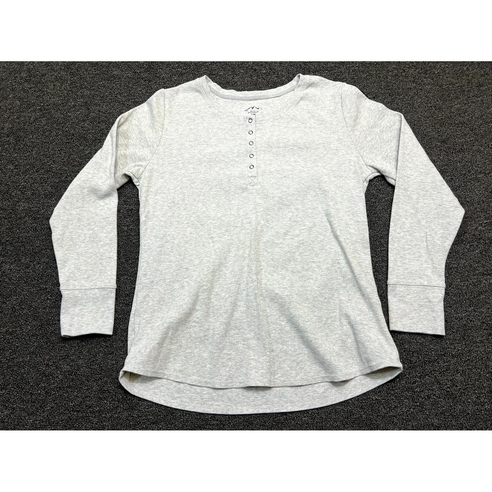 Blue Mountain Henley Top Womens Large Heather Gray Cotton Stretch Ribbed Knit